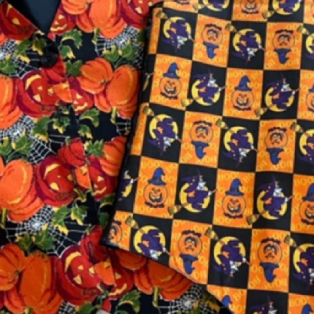 Vintage Vests 2 piece Halloween Pumpkin and witch Patterned Vests
